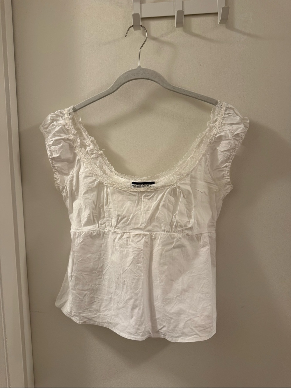 Brandy Melville White Lace-Trim Scoop Neck Top